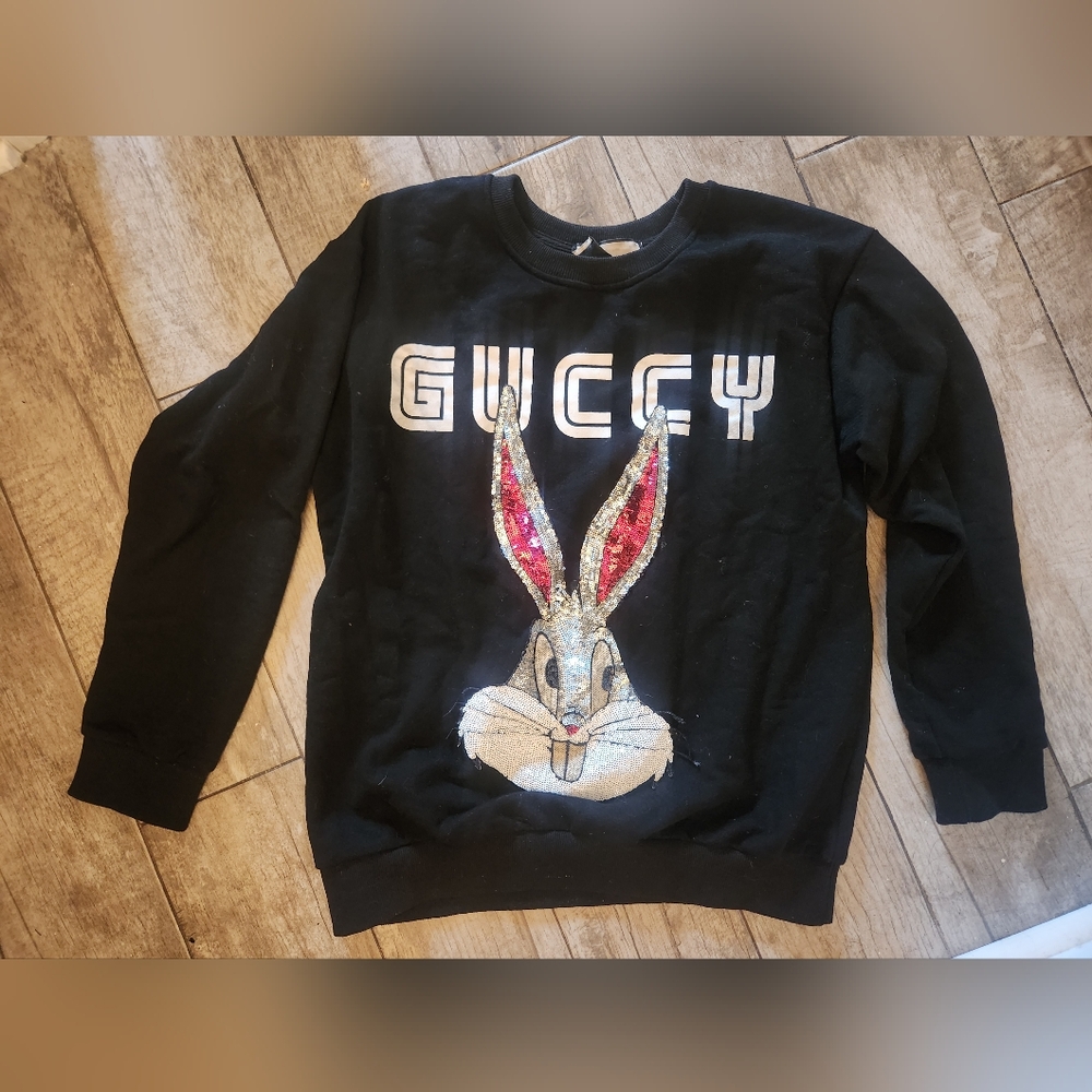 Designer Black Bugs Bunny Sweatshirt Crewneck Top S